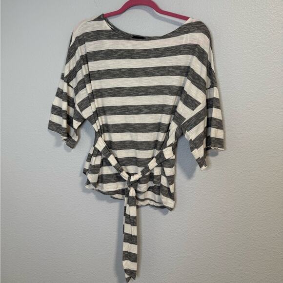 Urban Outfitters Lumiere Black Striped Short Sleeve Belted Tee - Picture 1 of 8